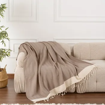 Cuvertura de pat, Baliksirti - Light Brown, PestemalLand, 90% bumbac / 10% poliester imagine