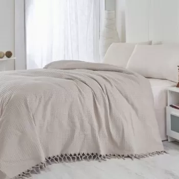 Cuvertura de pat dubla, Saheser, 116 - Brown, 220x240 cm, 100% bumbac, 340 gr/m?, maro imagine