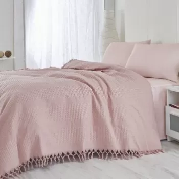 Cuvertura de pat dubla, Saheser, 122 - Dusty Rose, 220x240 cm, 100% bumbac, 340 gr/m?, roz imagine