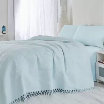 Cuvertura de pat dubla, Saheser, Light Blue, 220x240 cm, 100% bumbac, 340 gr/m?, bleu imagine