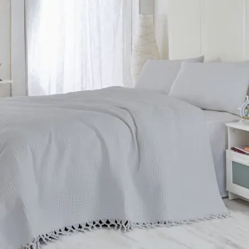 Cuvertura de pat dubla, Saheser, Light Grey, 220x240 cm, 100% bumbac, 340 gr/m2, gri imagine