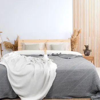 Cuvertura de pat King, L'essentiel Maison, Joanna, Bumbac, Gri imagine