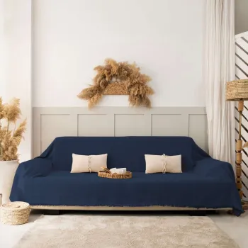 Cuvertura de pat, L'essentiel Maison, Rio, Bumbac reciclat, Albastru inchis imagine