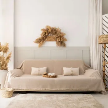 Cuvertura de pat, L'essentiel Maison, Rio, Bumbac reciclat, Bej imagine