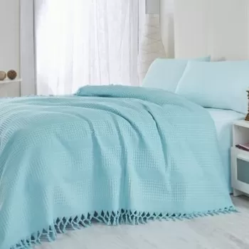 Cuvertura de pat, Saheser, 115 - Turquoise, 180x240 cm, 100% bumbac, 340 gr/m?, turcoaz imagine