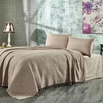 Cuvertura Double Pique, 220x240 cm, 100% bumbac, Lotus, Whitney, cappuccino imagine