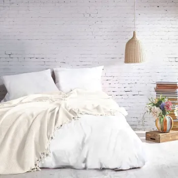 Cuvertura Double Pique, 220x240 cm, 100% bumbac, Mona, Saheser, crem imagine