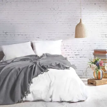 Cuvertura Double Pique, 220x240 cm, 100% bumbac, Mona, Saheser, gri deschis imagine
