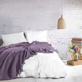 Cuvertura Double Pique, 220x240 cm, 100% bumbac, Mona, Saheser, mov imagine