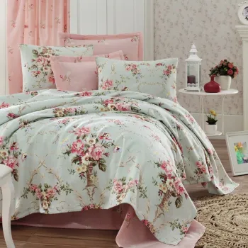 Cuvertura dubla, EnLora Home, Alanur Mint, 200x235 cm, 100% bumbac, multicolor imagine