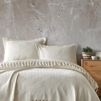 Cuvertura matlasata dubla, Berlino - Ecru, Viaden, Bumbac reciclat imagine