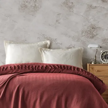 Cuvertura matlasata dubla, Berlino - Tile Red, Viaden, Bumbac reciclat imagine