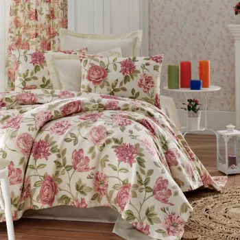 Cuvertura matlasata dubla (EU) (IT), L'essentiel Maison, Care, Bumbac, Roz / Ecru / Bej imagine