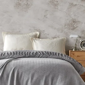 Cuvertura matlasata dubla, L'essentiel Maison, Berlino, Bumbac reciclat, Gri deschis imagine