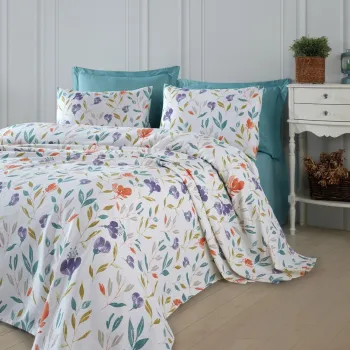 Cuvertura matlasata dubla, L'essentiel Maison, Floral, Bumbac, Lila imagine