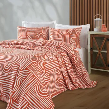 Cuvertura matlasata dubla, L'essentiel Maison, Line Art, Bumbac, Caramiziu imagine