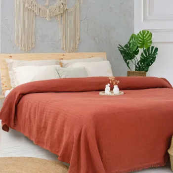 Cuvertura matlasata dubla, L'essentiel Maison, Marla, Bumbac reciclat, Caramiziu imagine