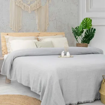 Cuvertura matlasata dubla, L'essentiel Maison, Marla, Bumbac reciclat, Gri deschis imagine