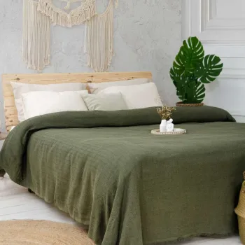 Cuvertura matlasata dubla, L'essentiel Maison, Marla, Bumbac reciclat, Kaki imagine