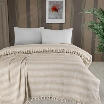 Cuvertura matlasata dubla, L'essentiel Maison, Milo, Bumbac;Poliester, Bej imagine