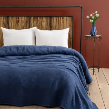 Cuvertura matlasata dubla, L'essentiel Maison, Muslin, Albastru navy imagine