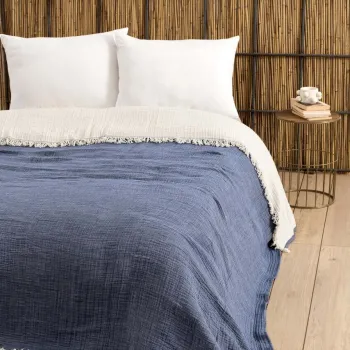 Cuvertura matlasata dubla, L'essentiel Maison, Muslin, Bumbac , Albastru navy imagine