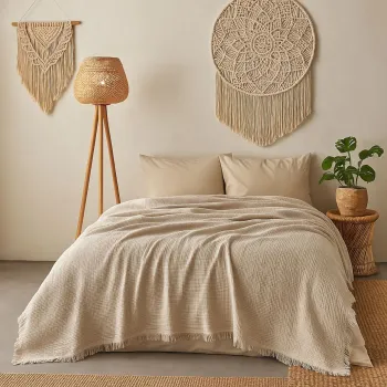 Cuvertura matlasata dubla, L'essentiel Maison, Muslin, Bumbac , Cappuccino imagine