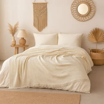 Cuvertura matlasata dubla, L'essentiel Maison, Muslin, Bumbac , Ecru imagine