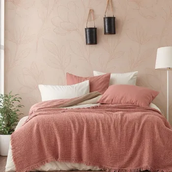 Cuvertura matlasata dubla, L'essentiel Maison, Muslin, Bumbac , Roz somon imagine