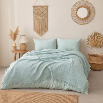 Cuvertura matlasata dubla, L'essentiel Maison, Muslin, Bumbac , Turcoaz imagine