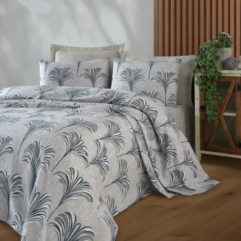 Cuvertura matlasata dubla, L'essentiel Maison, Santo, Bumbac, Albastru imagine