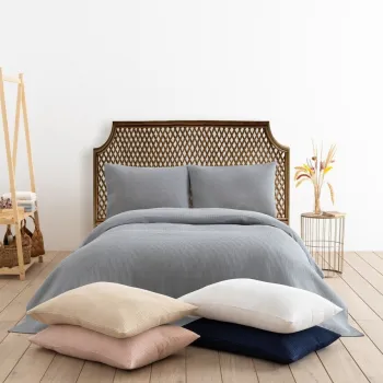 Cuvertura matlasata dubla, L'essentiel Maison, Waffle, 65% bumbac/35% poliester, Gri imagine