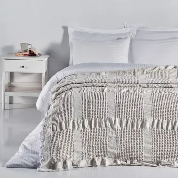 Cuvertura matlasata dubla, L'essentiel Maison, Waffle, Bumbac, Natural imagine