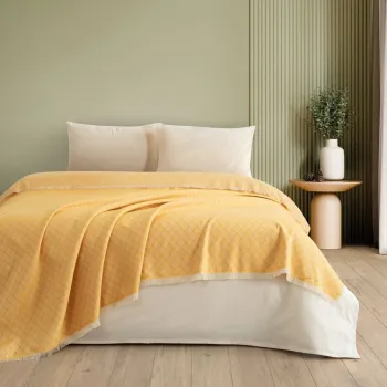 Cuvertura matlasata dubla, Lapis - Mustard, DC Home, Bumbac imagine