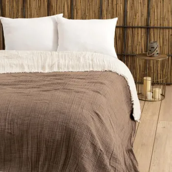 Cuvertura matlasata dubla, Muslin - Brown, DC Home, Bumbac imagine