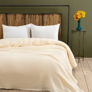 Cuvertura matlasata dubla, Muslin - Ecru (220 x 250), DC Home, Bumbac imagine
