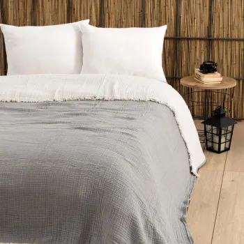 Cuvertura matlasata dubla, Muslin - Grey v2, DC Home, Bumbac imagine
