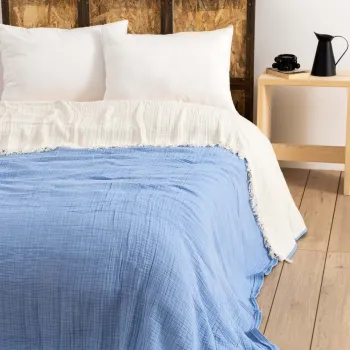 Cuvertura matlasata dubla, Muslin - Light Blue, DC Home, Bumbac imagine