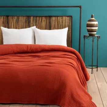 Cuvertura matlasata dubla, Muslin - Tile Red (220 x 250), DC Home, Bumbac imagine