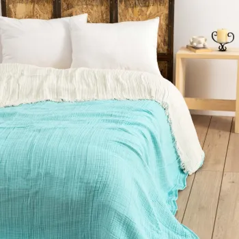 Cuvertura matlasata dubla, Muslin - Turquoise, DC Home, Bumbac imagine