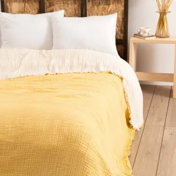 Cuvertura matlasata dubla, Muslin - Yellow v2, DC Home, Bumbac imagine