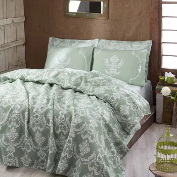 Cuvertura matlasata dubla, Pure - Water Green, EnLora Home, Bumbac imagine