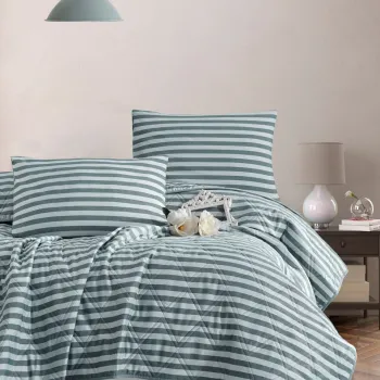 Cuvertura matlasata dubla, Water Yollu Saten - Green, EnLora Home, 70% bumbac / 30% poliester imagine