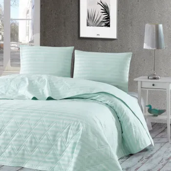 Cuvertura matlasata dubla, Water Yollu Saten - Mint, EnLora Home, 70% bumbac / 30% poliester imagine