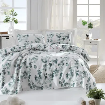 Cuvertura pique dubla King (EU) (FR), L'essentiel Maison, Sabine, Bumbac, Verde / Alb / Negru imagine