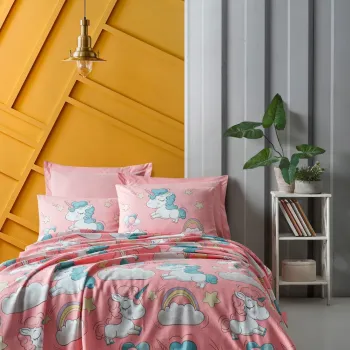 Cuvertura pique dubla King (EU) (FR), L'essentiel Maison, Unicornio, Bumbac, Roz imagine