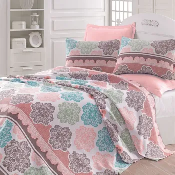 Cuvertura pique Single, Andalucia - Turquoise, EnLora Home, Bumbac imagine