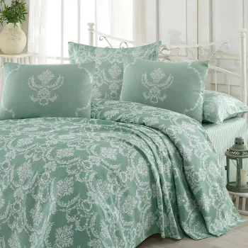 Cuvertura pique Single (EU) (IT), L'essentiel Maison, Pure, Bumbac, Sea Green / White imagine