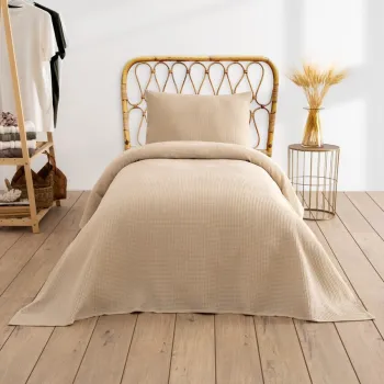 Cuvertura pique Single, L'essentiel Maison, Waffle, 65% bumbac/35% poliester, Bej imagine