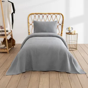 Cuvertura pique Single, L'essentiel Maison, Waffle, 65% bumbac/35% poliester, Gri imagine